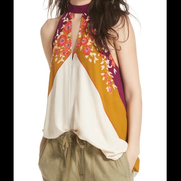 FREE PEOPLE floral print tunic tie high neck NWT - Picture 1 of 11